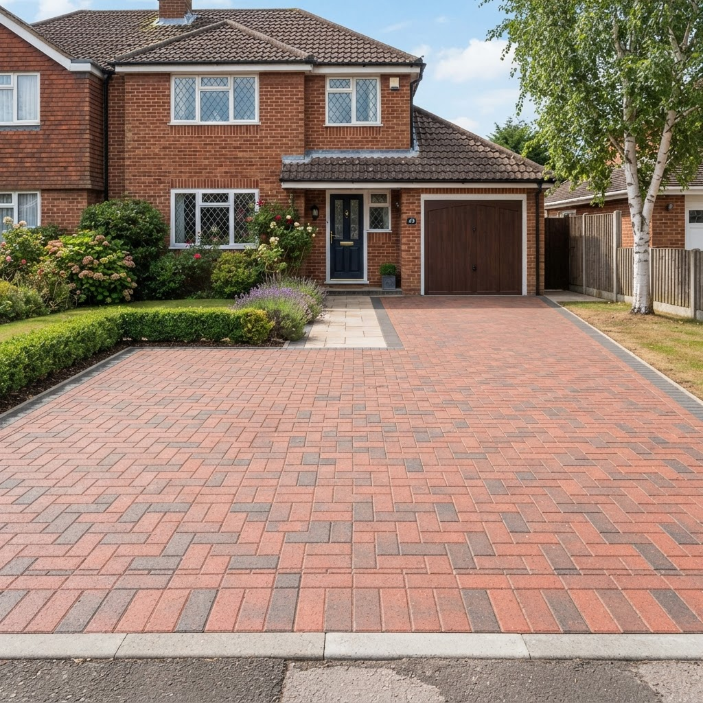 Block paving driveway — after cleaning