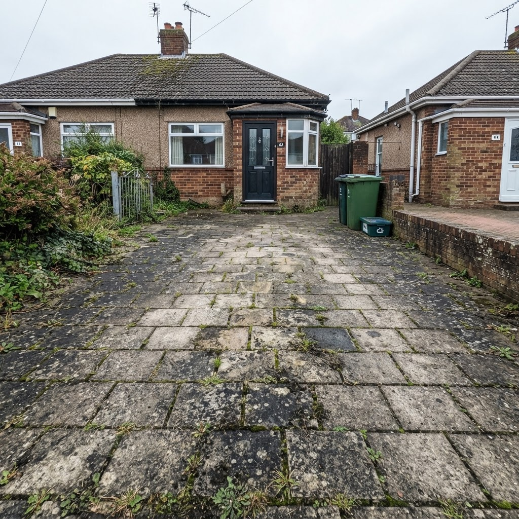 Block paving driveway — before cleaning