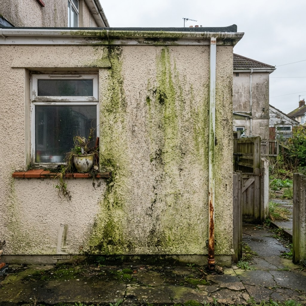 Rendered house wall — before cleaning