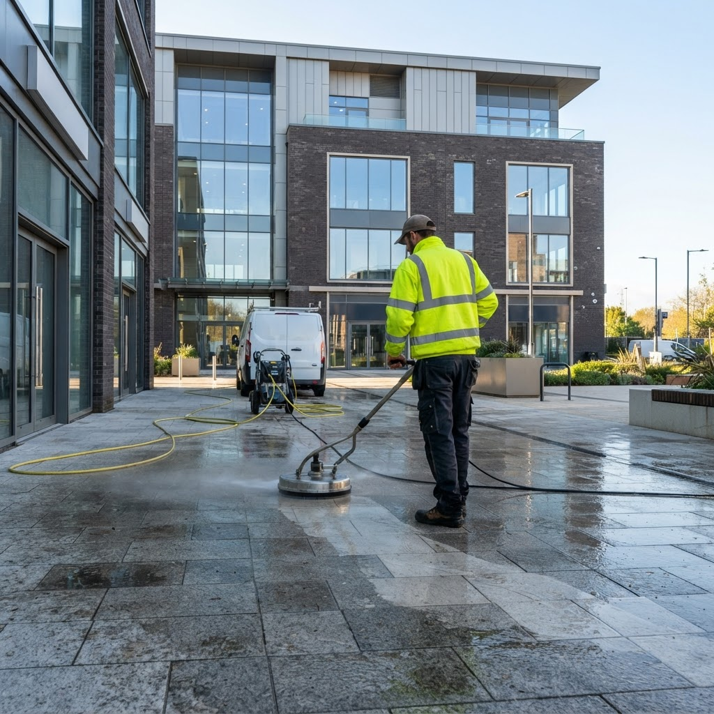 Commercial exterior cleaning at a Buckinghamshire business premises