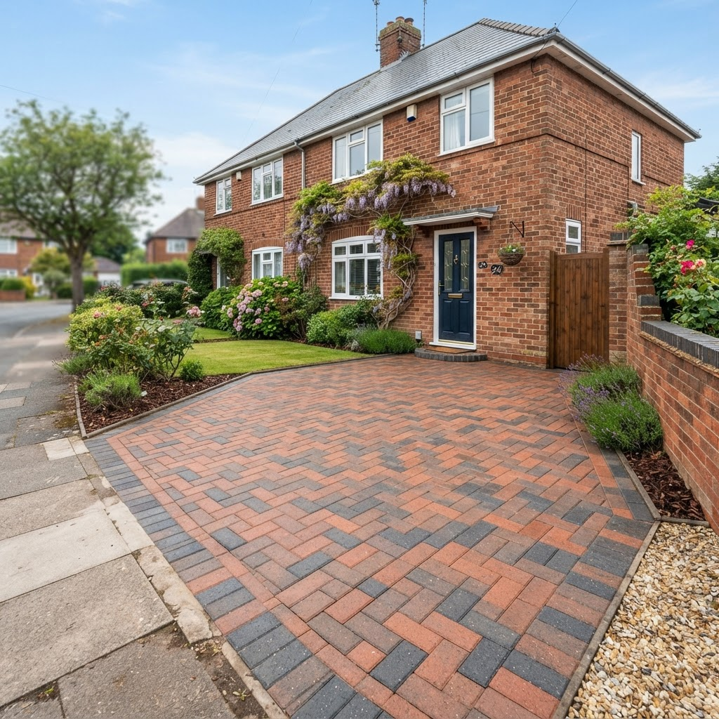 Freshly cleaned block paving driveway in Aylesbury