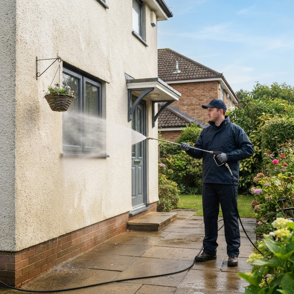 Soft washing a delicate exterior surface