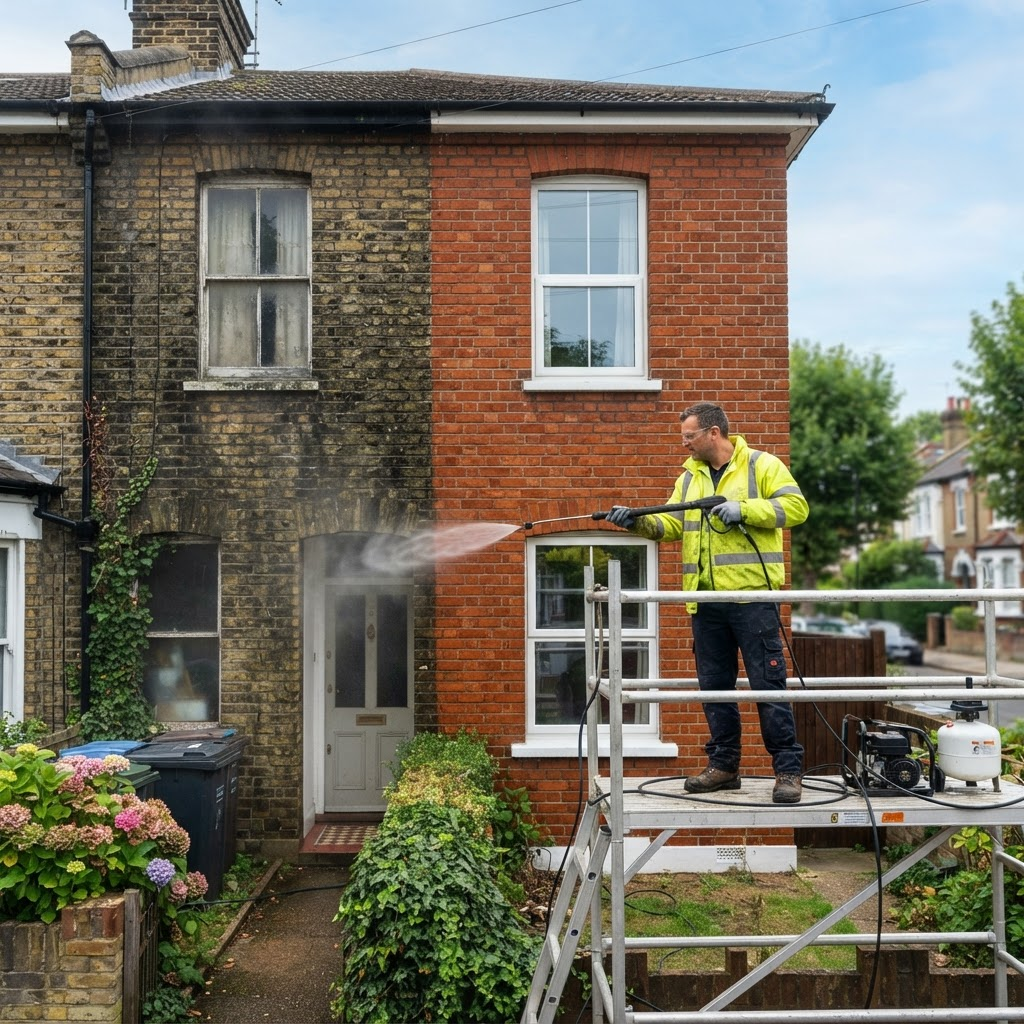 Exterior brick wall cleaning in Buckinghamshire